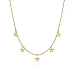 14K Y Gold 16" Star Drop Station Necklace