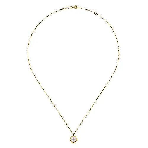 14K Y Gold 7mm Pearl Necklace with Beaded Frame