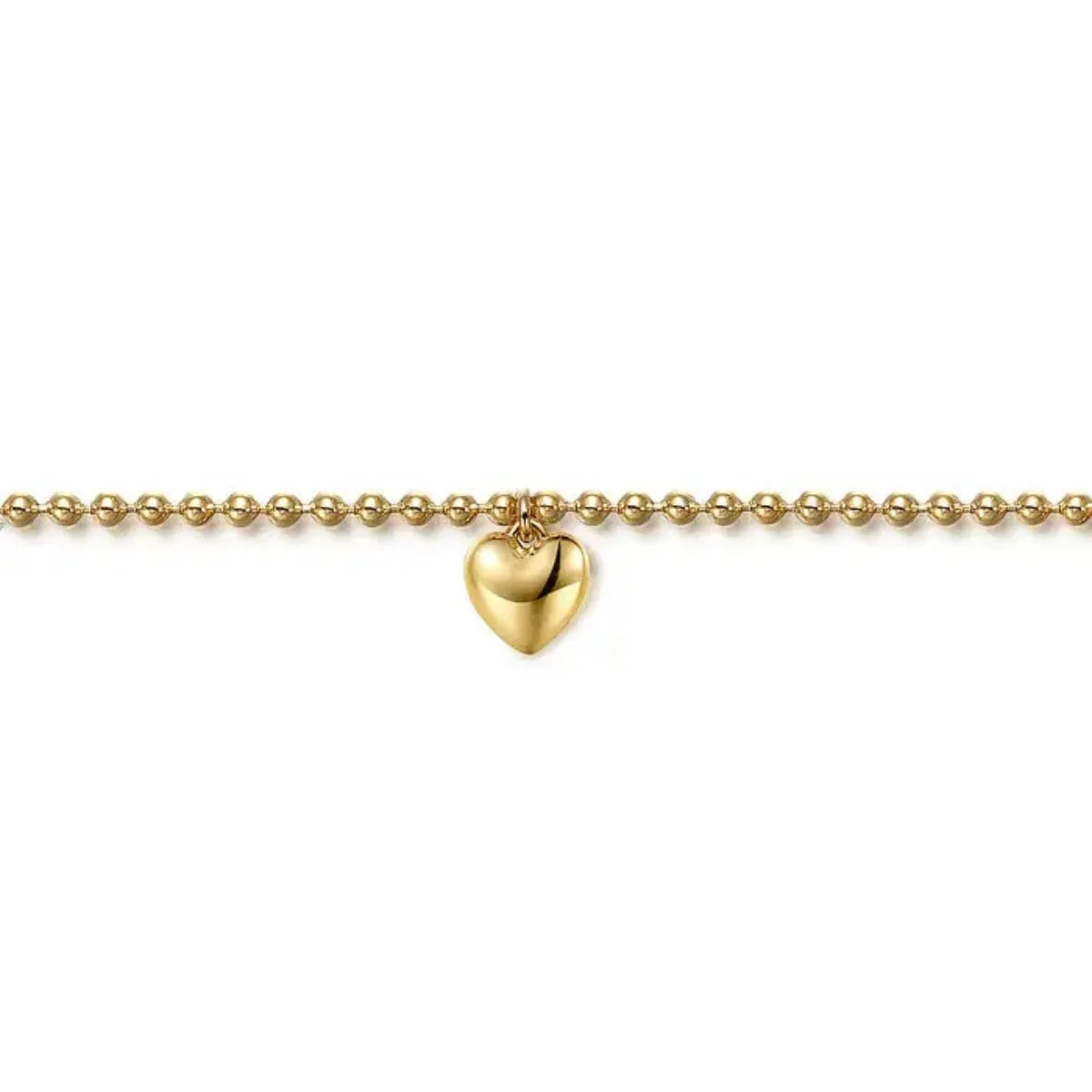14K Y Gold 7" Beaded Bracelet with Heart