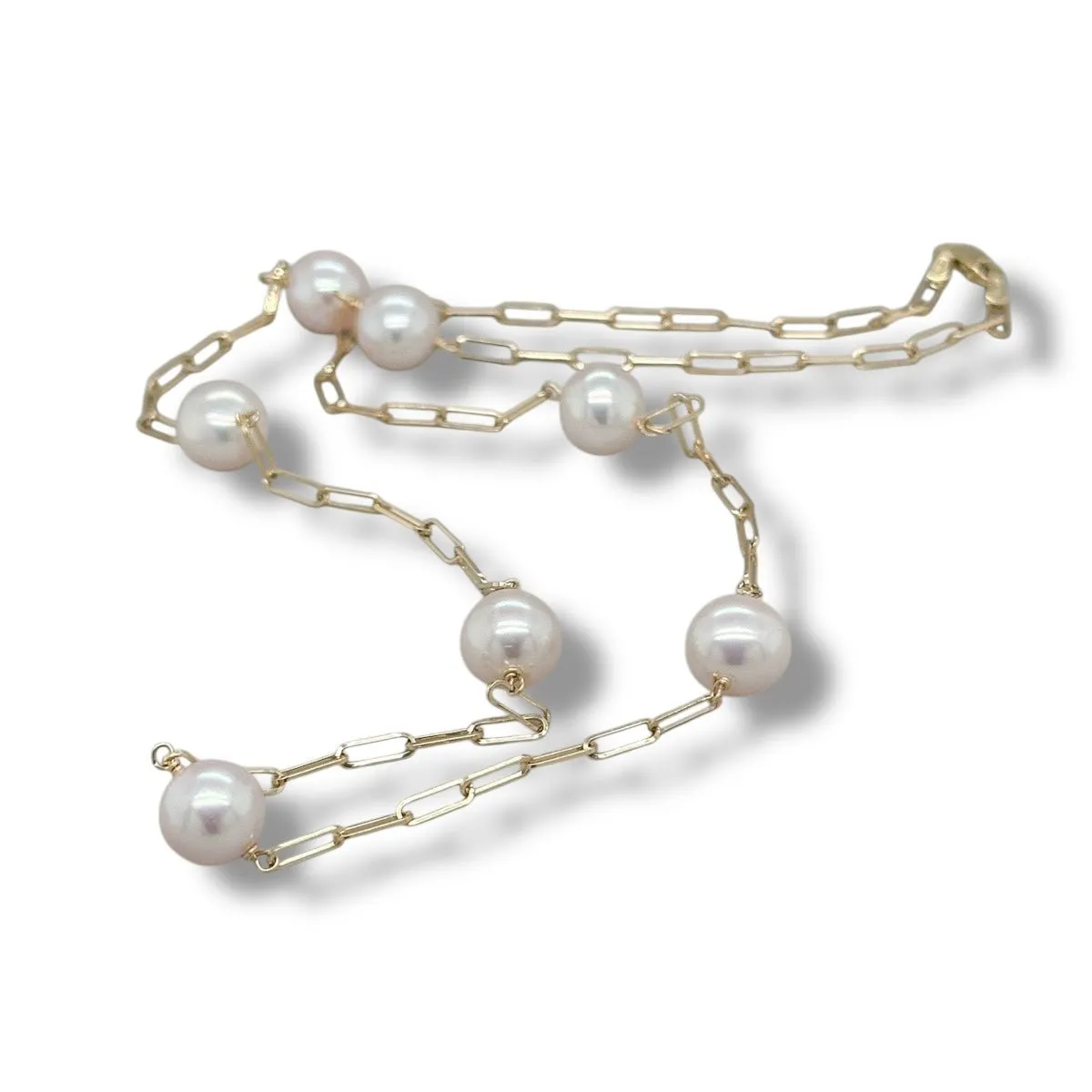 14K Y Gold 8-9mm FWP Paperclip Tincup Necklace