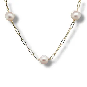 14K Y Gold 8-9mm FWP Paperclip Tincup Necklace