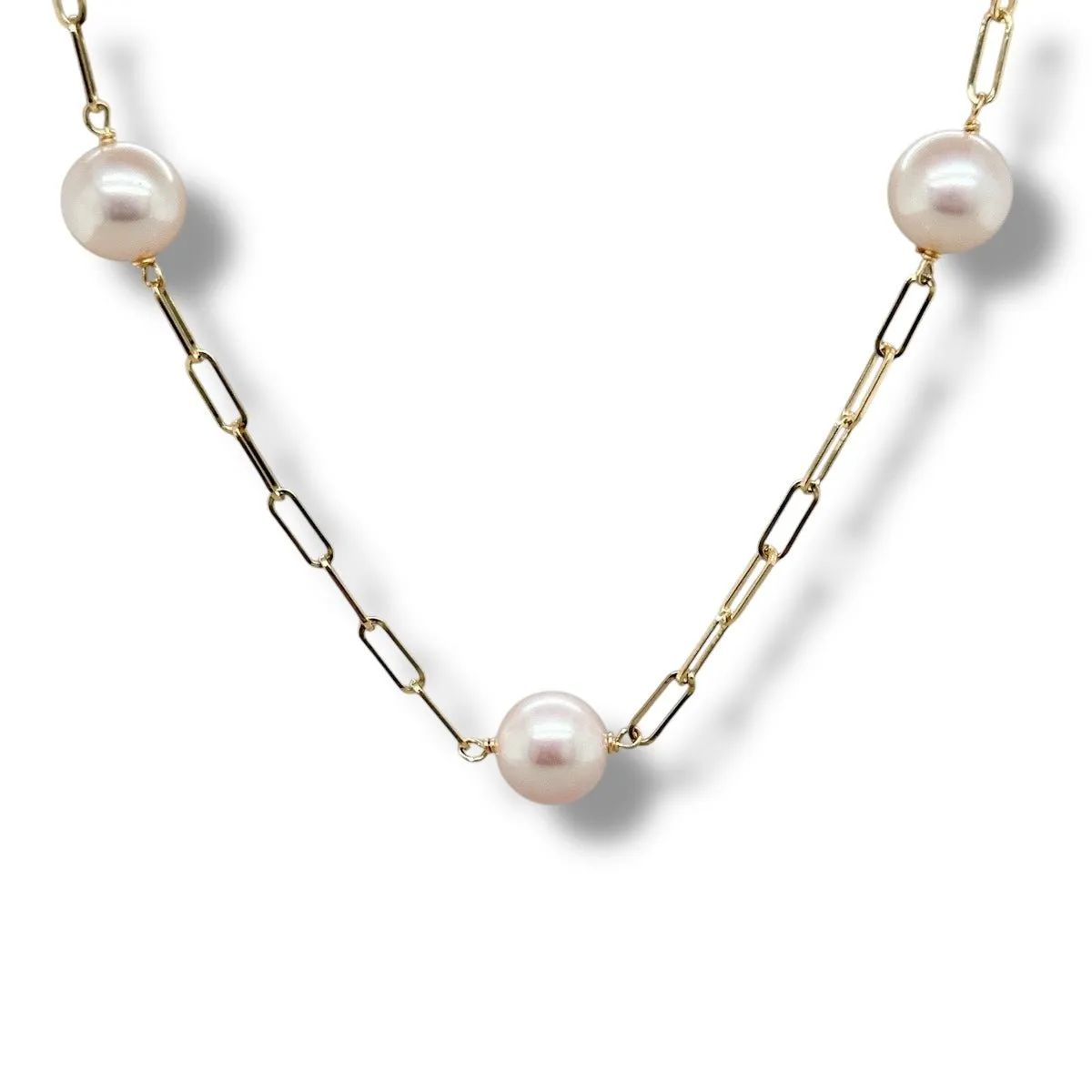 14K Y Gold 8-9mm FWP Paperclip Tincup Necklace