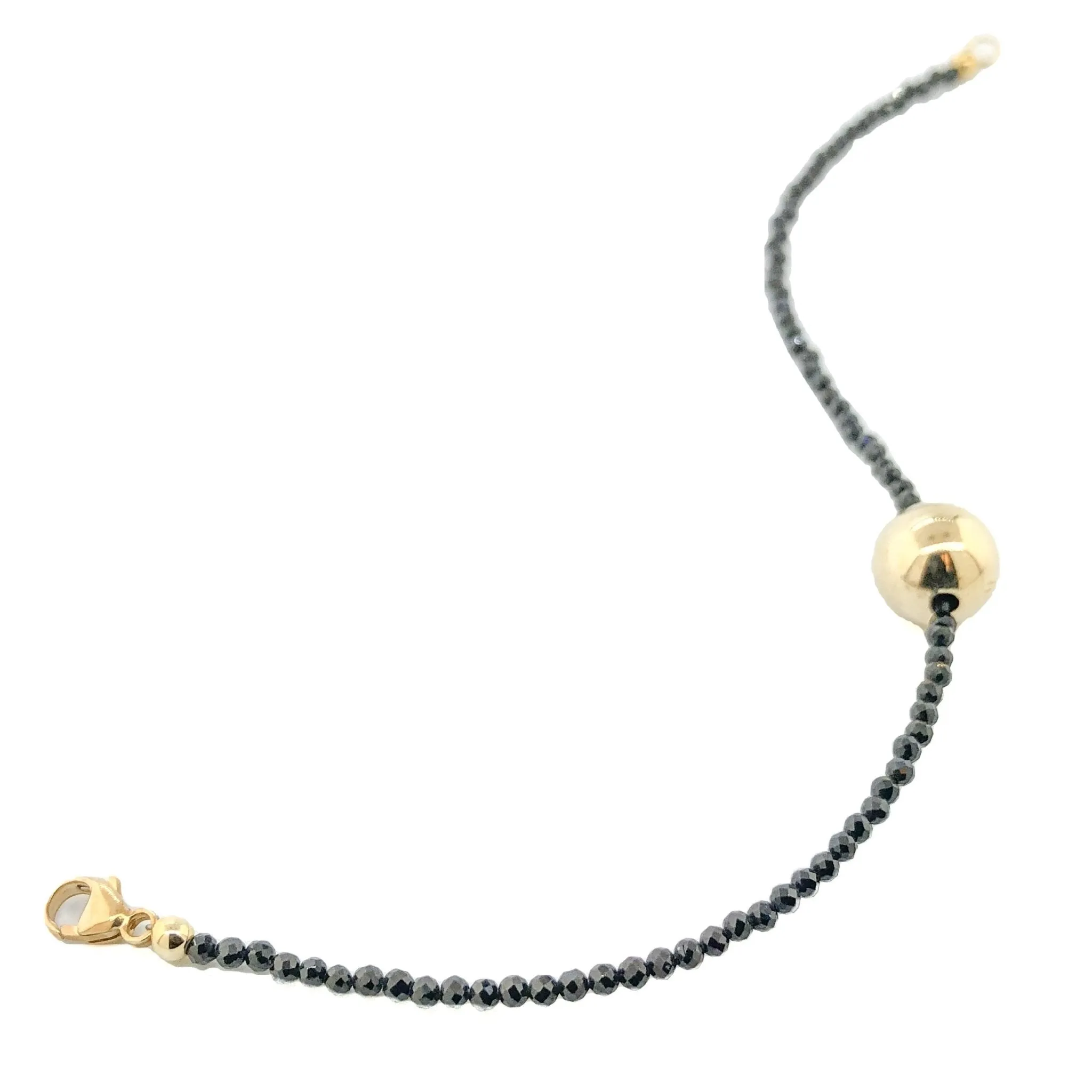 14K Y Gold Accented Black Spinel 2.3mm Facet Beaded Bracelet