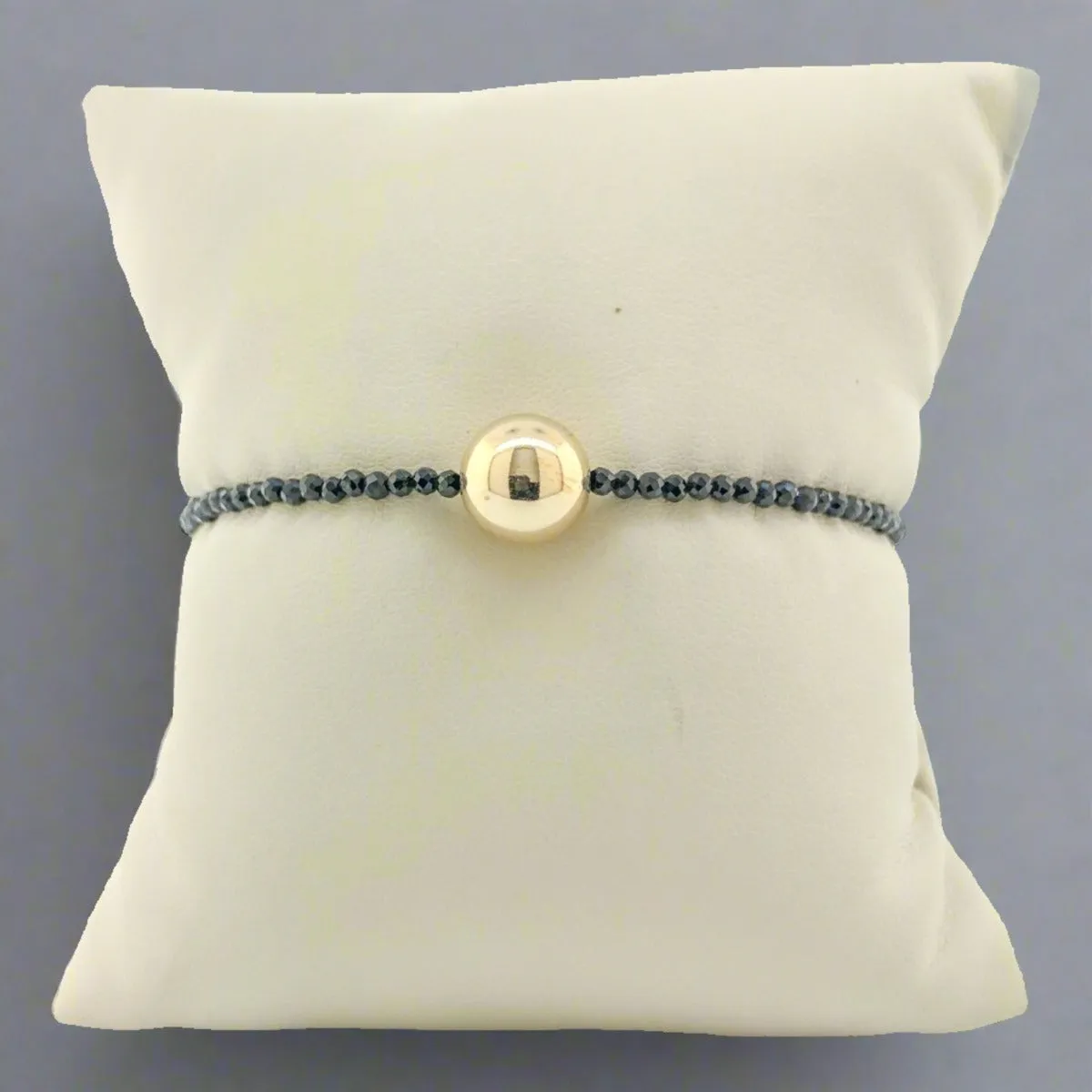 14K Y Gold Accented Black Spinel 2.3mm Facet Beaded Bracelet
