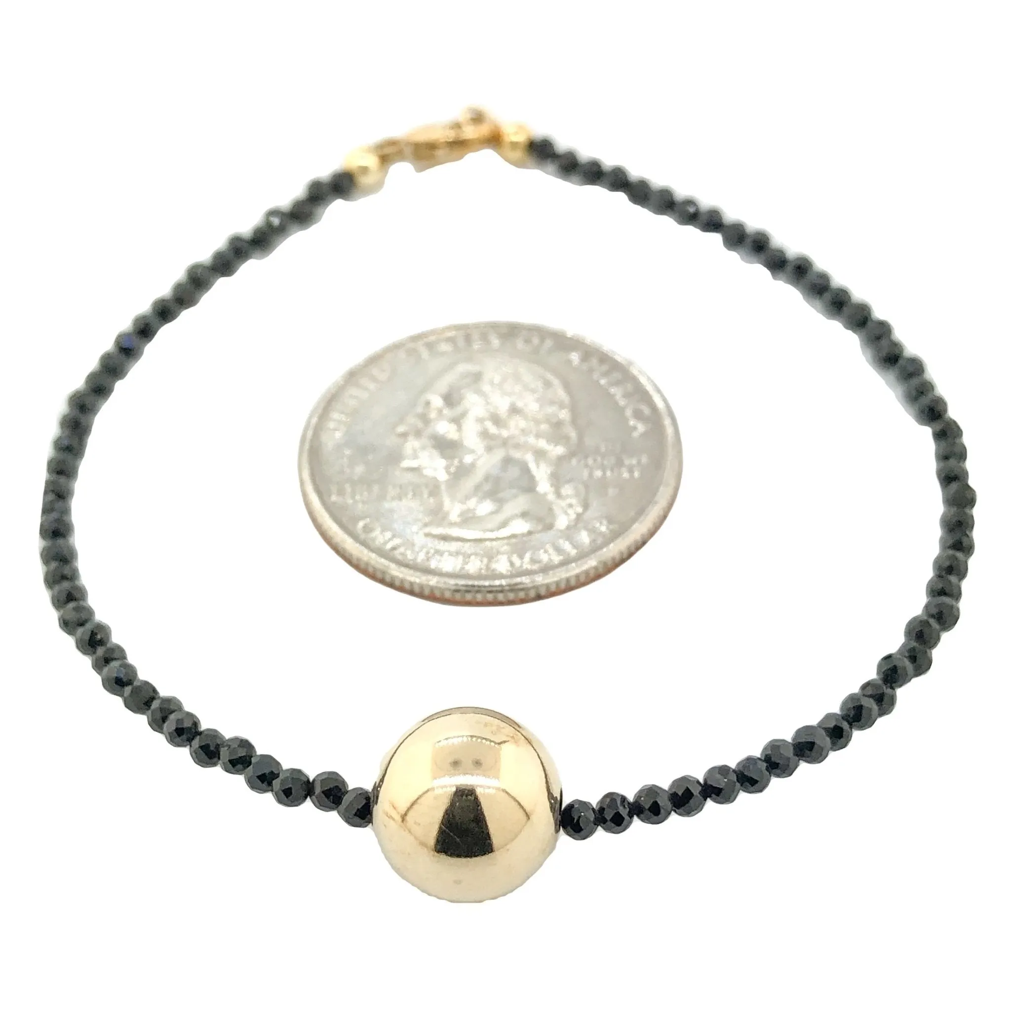 14K Y Gold Accented Black Spinel 2.3mm Facet Beaded Bracelet