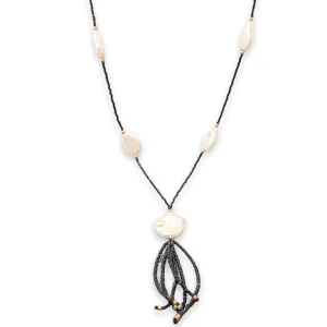 14K Y Gold Baroque FWP Black Spinel 30 Tassel Necklace