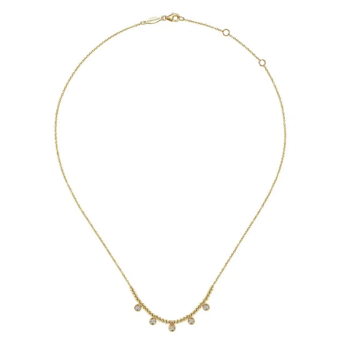 14K Y Gold Beaded Necklace with Diamond 0.15ctw Diamond Drops