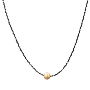 14K Y Gold Black Spinel 18 Beaded Necklace