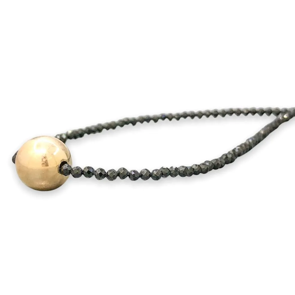 14K Y Gold Black Spinel 18 Beaded Necklace