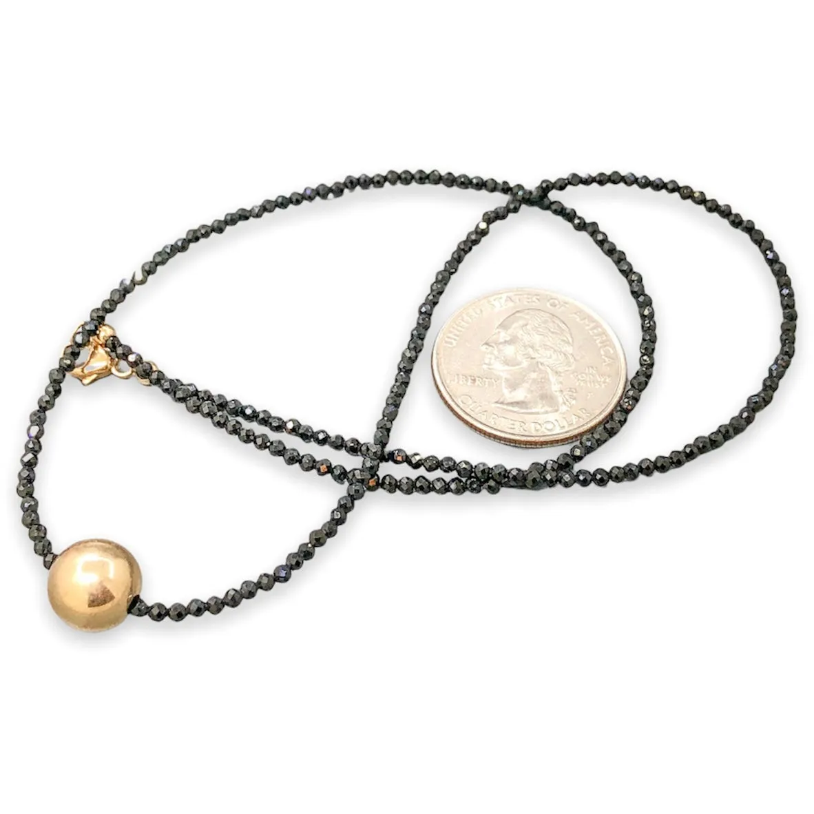 14K Y Gold Black Spinel 18 Beaded Necklace