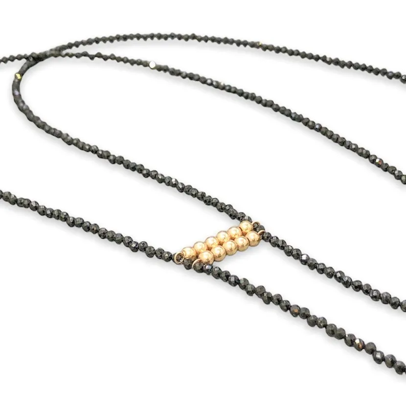 14K Y Gold FWP Black Spinel 28 Double Lariat Necklace