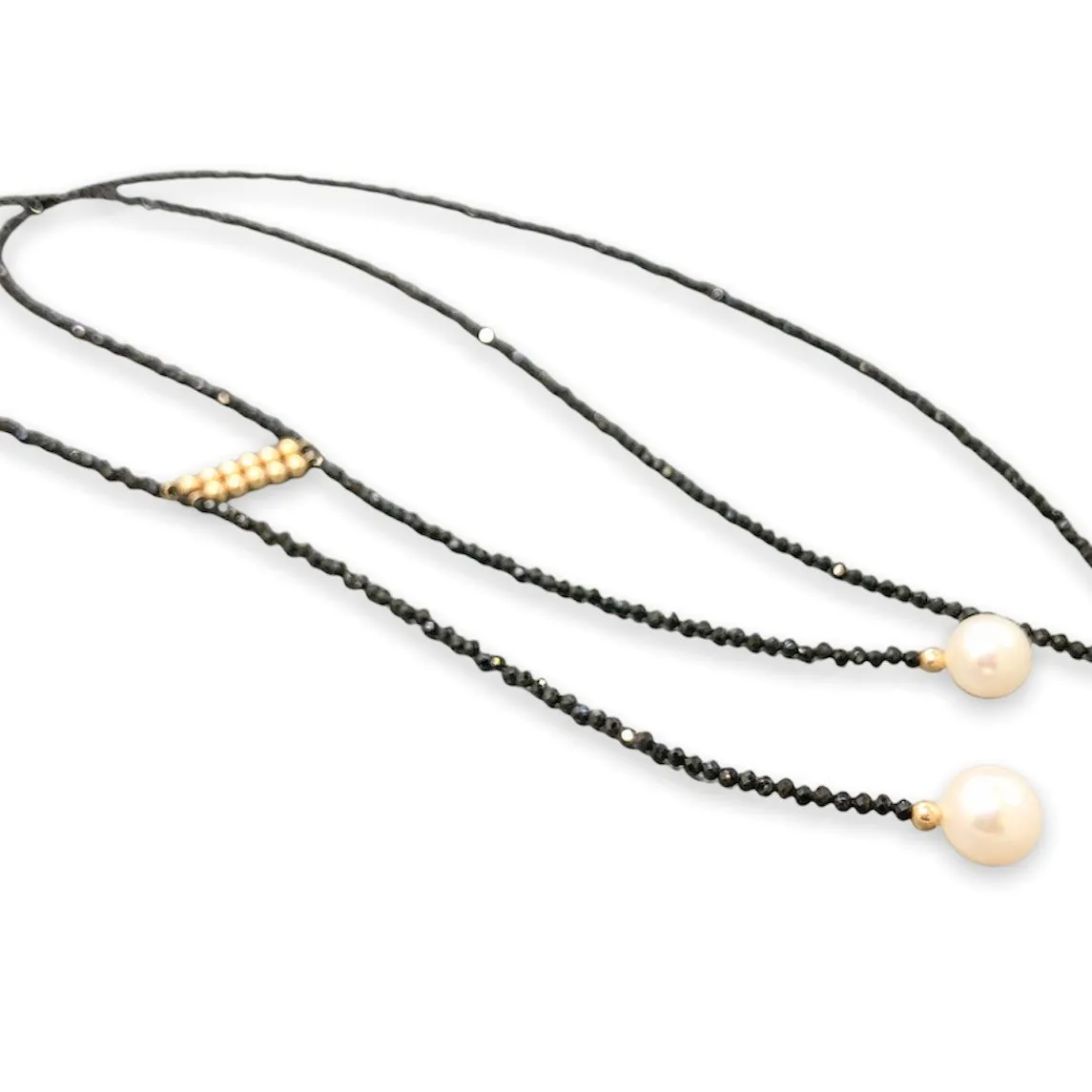 14K Y Gold FWP Black Spinel 28 Double Lariat Necklace