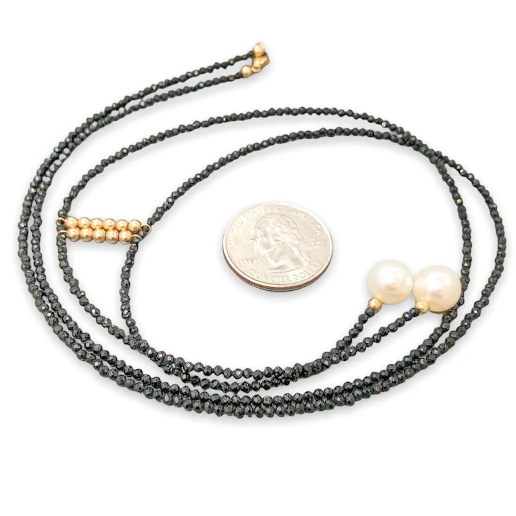 14K Y Gold FWP Black Spinel 28 Double Lariat Necklace