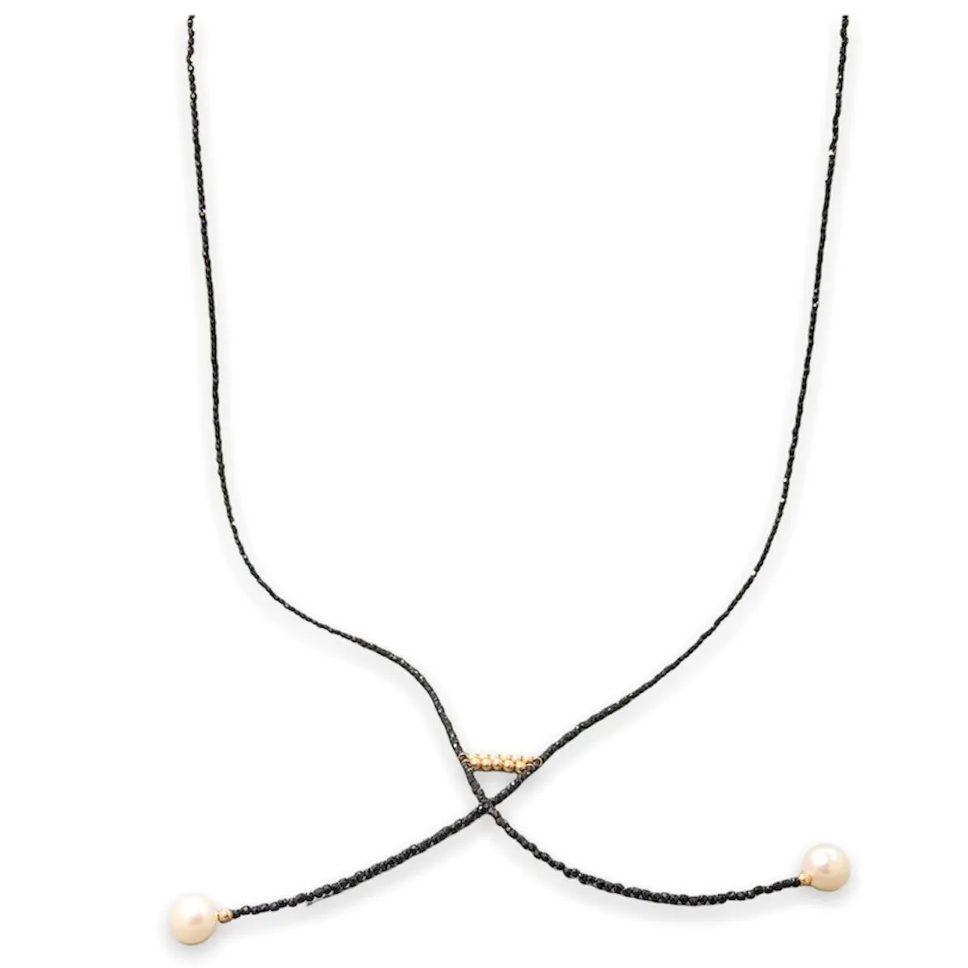 14K Y Gold FWP Black Spinel 28 Double Lariat Necklace