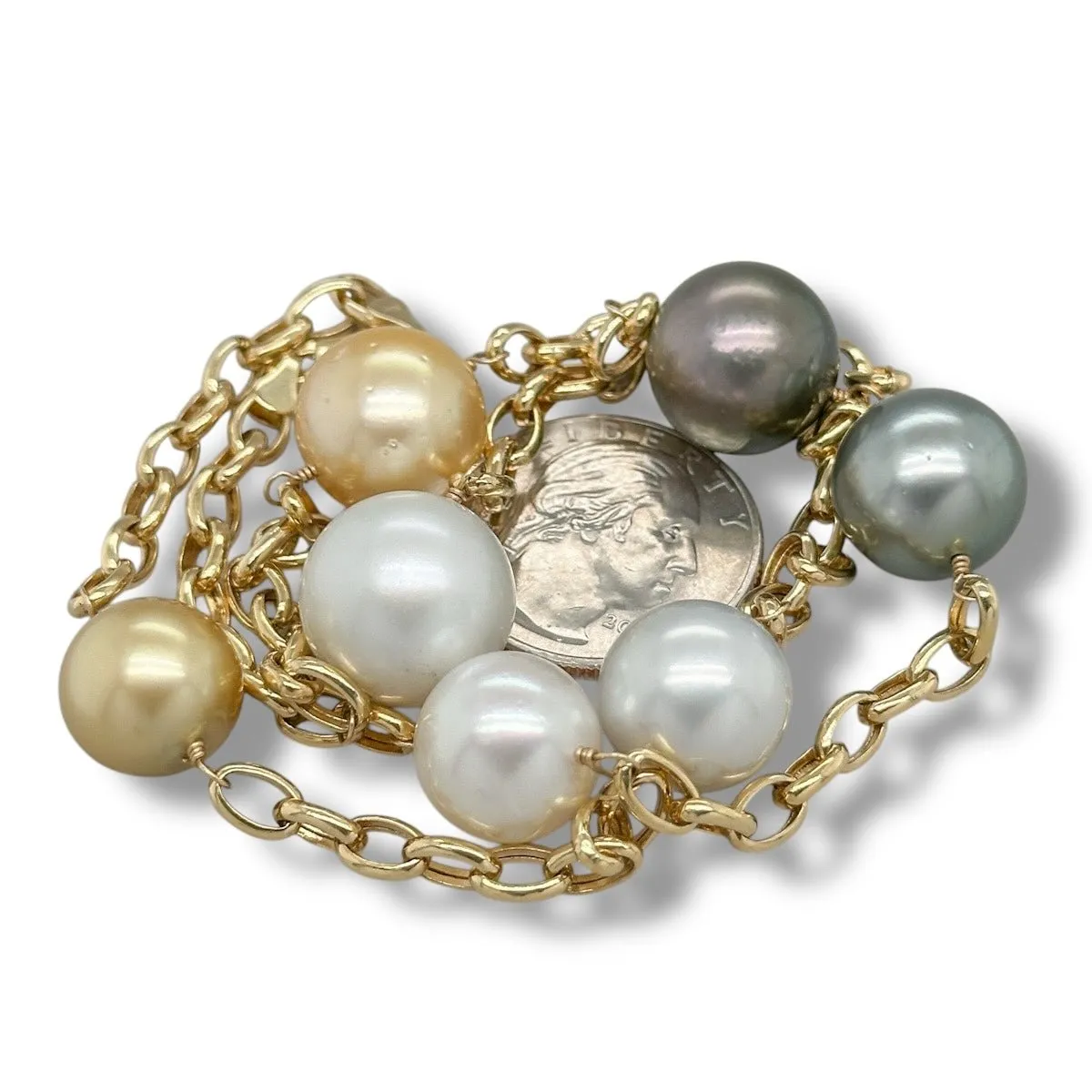 14K Y Gold Multi-Color South Sea Pearl Necklace