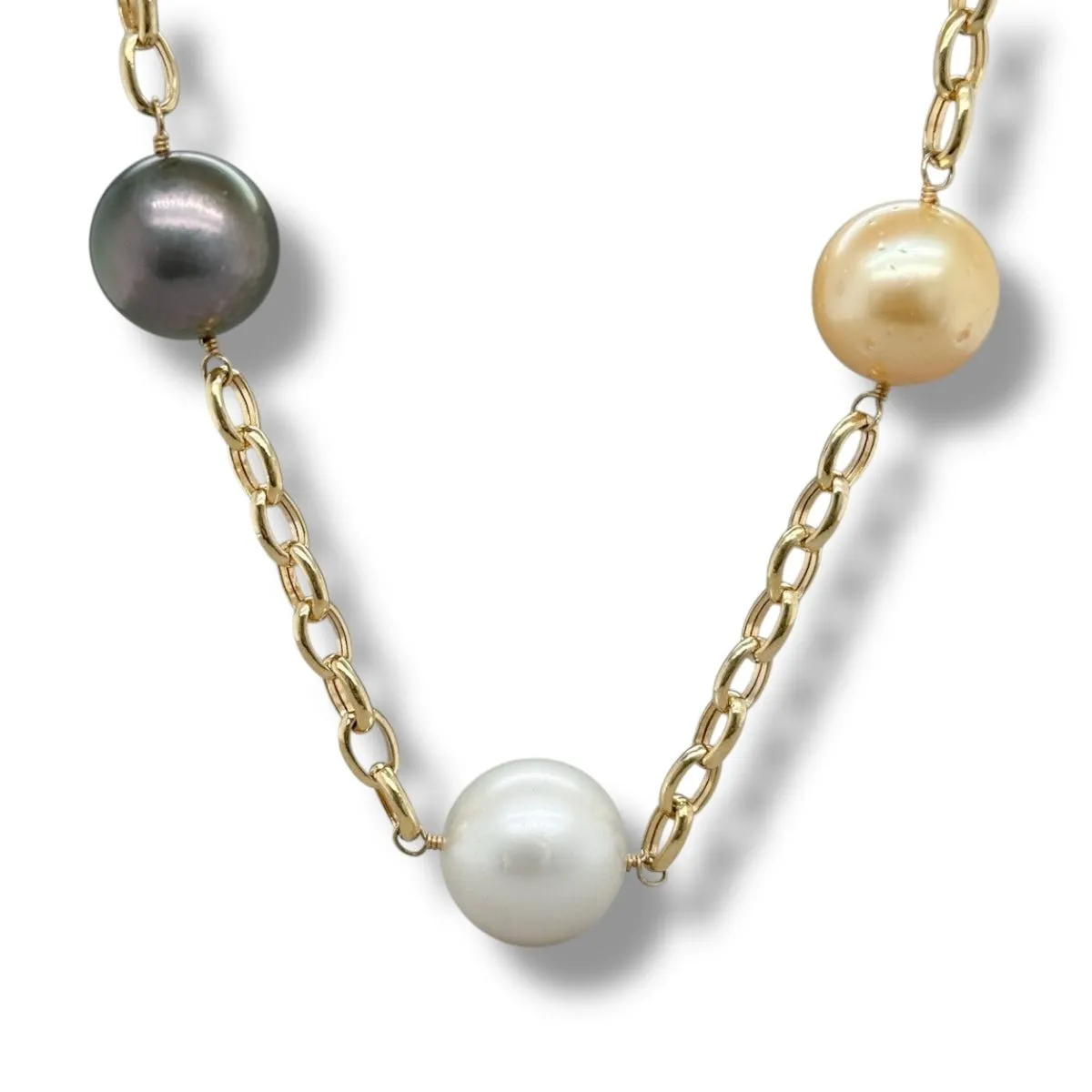 14K Y Gold Multi-Color South Sea Pearl Necklace