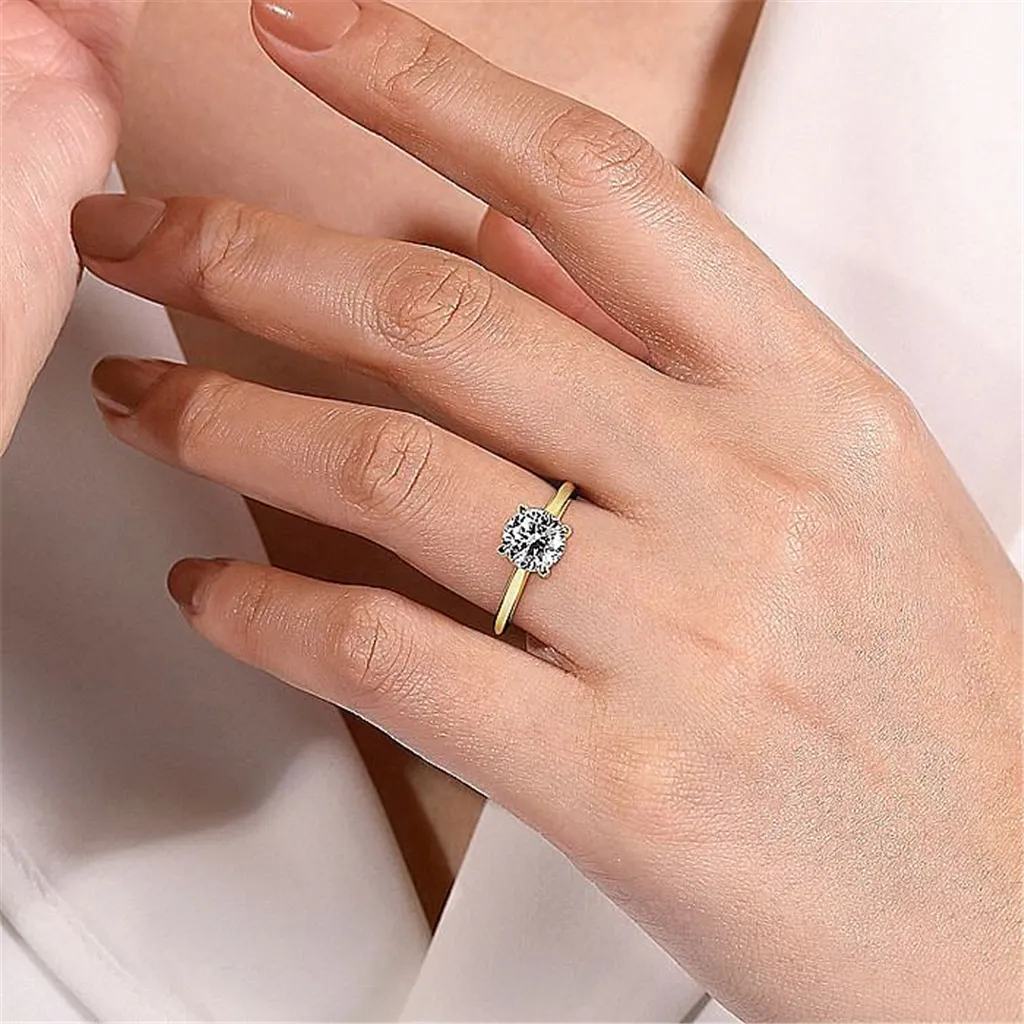 14K Yellow Gold 'Ericka' Hidden Halo Round Natural Diamonds Engagement Ring