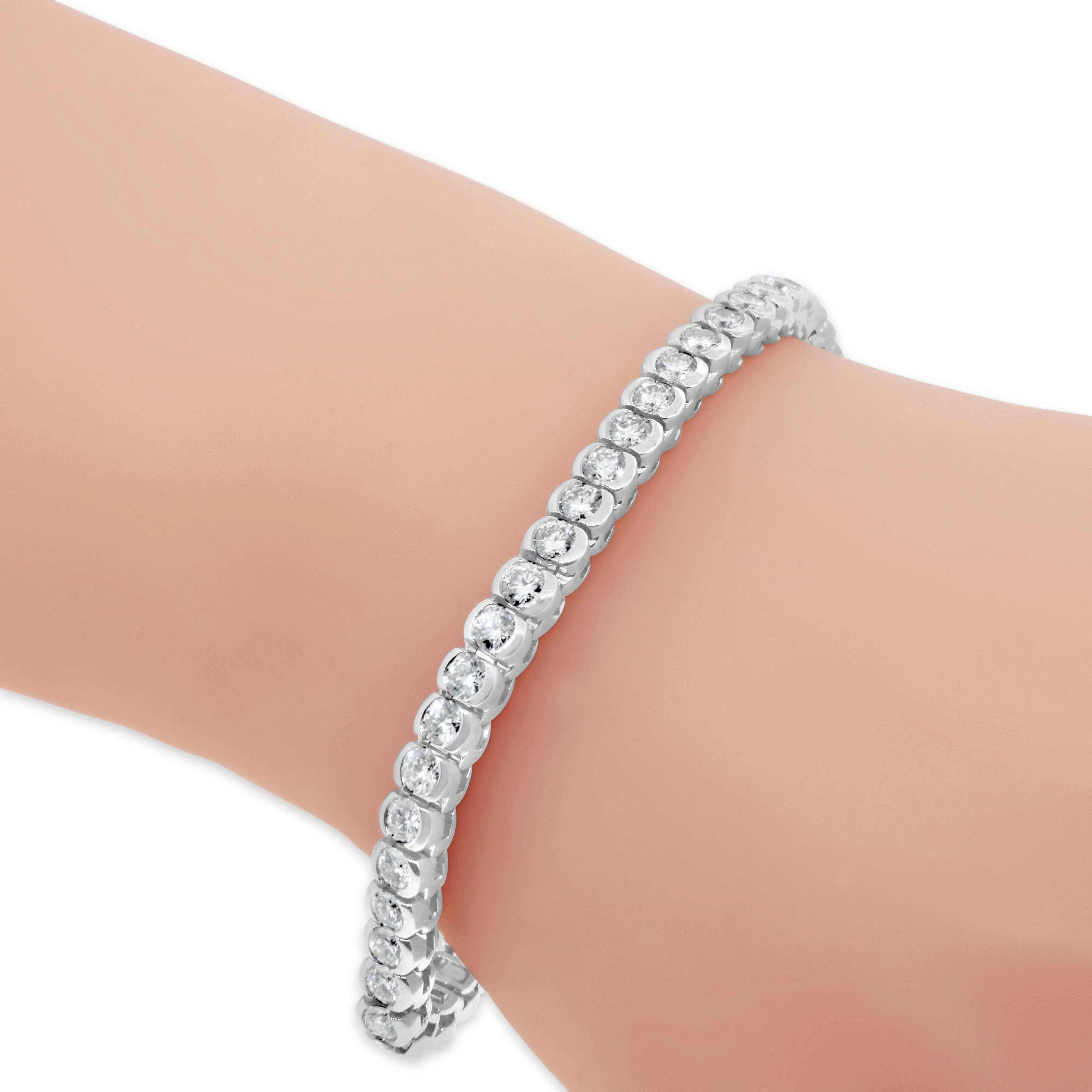14kt White Gold Diamond Half Bezel Tennis Bracelet