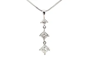 1.5 Carat Three Princess Cut Diamond Drop Necklace in 14k White Gold