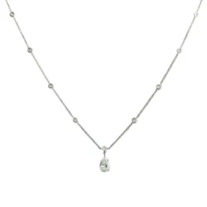 1.56ct Pear Shape Diamond Link Chain Station Necklace Pendant 14K White Gold