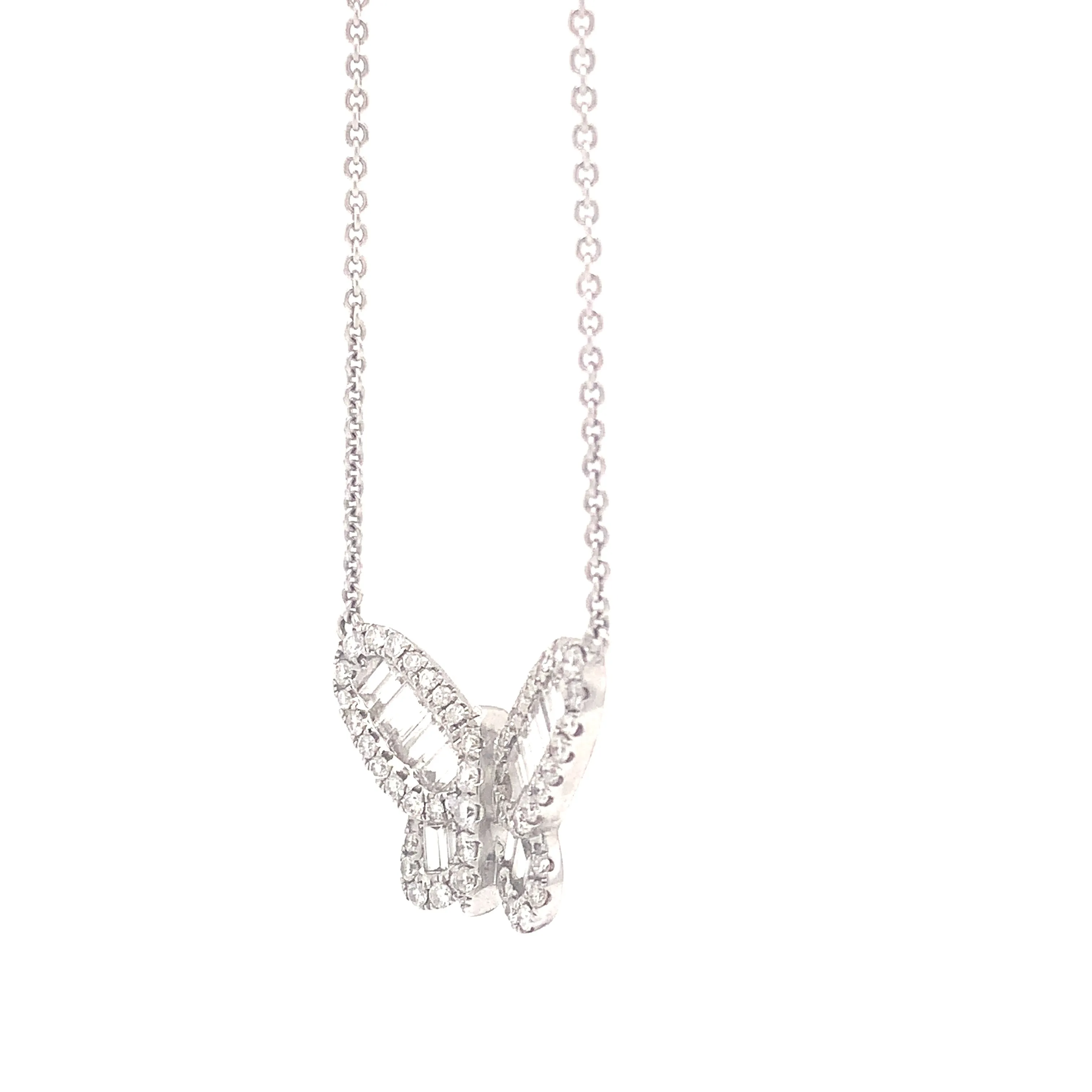 18 Karat White Gold Diamond Butterfly Necklace with baguettes