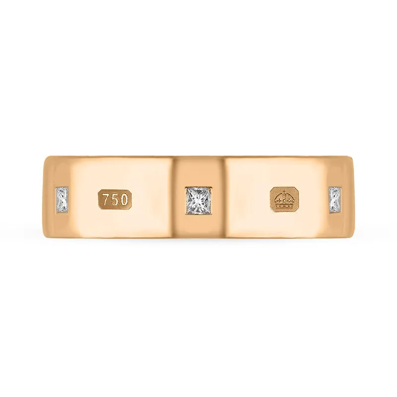 18ct Rose Gold 0.36ct Diamond Queen's Jubilee Hallmark Princess Cut 6mm Ring D