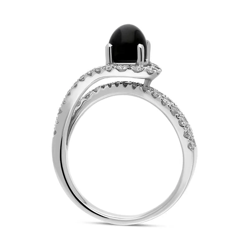 18ct White Gold Whitby Jet 0.89ct Diamond Double Shoulder Ring