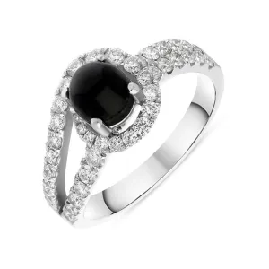 18ct White Gold Whitby Jet 0.89ct Diamond Double Shoulder Ring