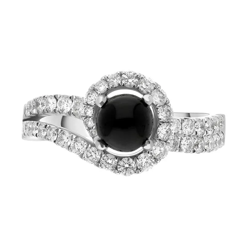 18ct White Gold Whitby Jet 0.89ct Diamond Double Shoulder Ring