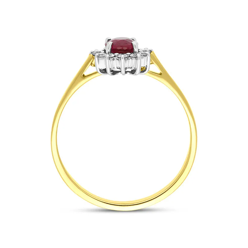 18ct Yellow Gold 0.56ct Ruby Diamond Cluster Ring
