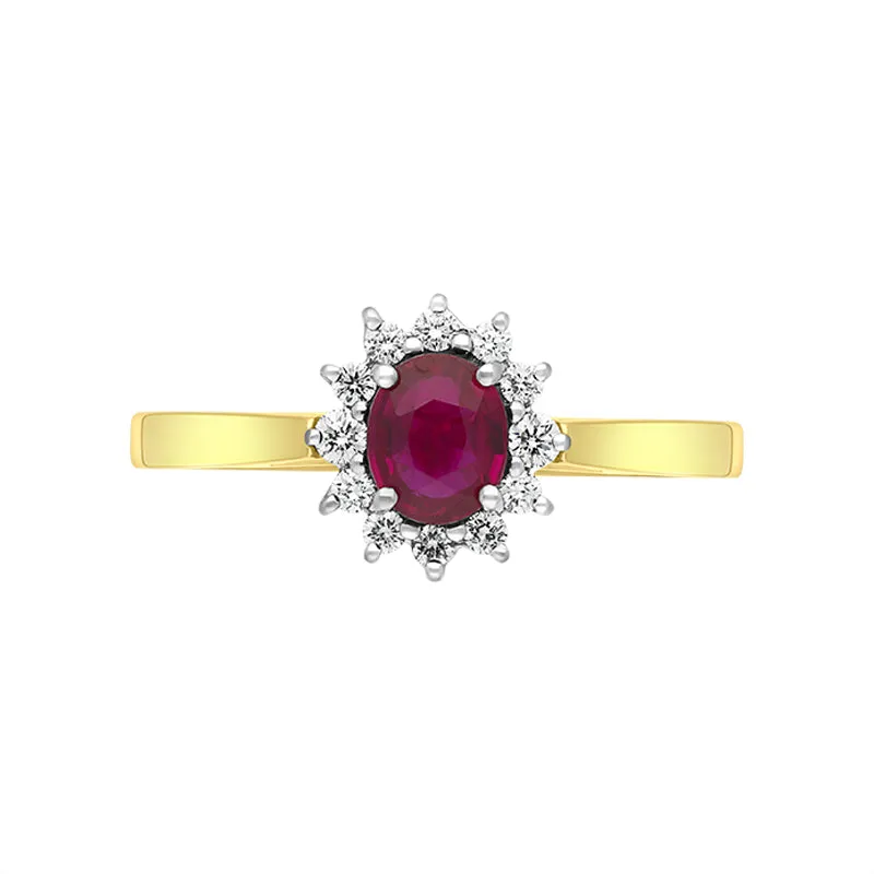 18ct Yellow Gold 0.56ct Ruby Diamond Cluster Ring
