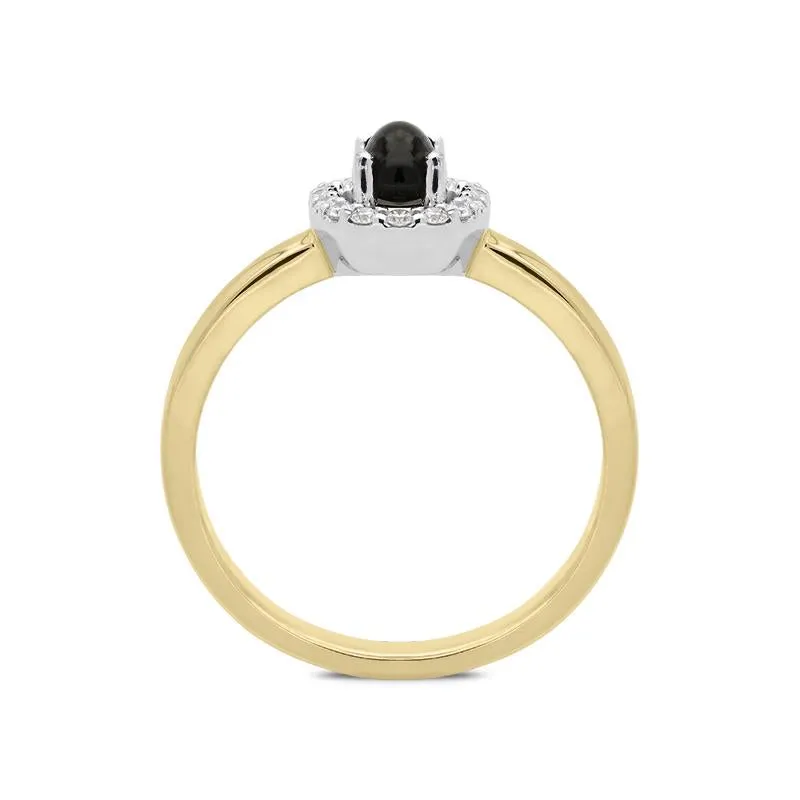18ct Yellow Gold Whitby Jet 0.12ct Diamond Cluster Ring