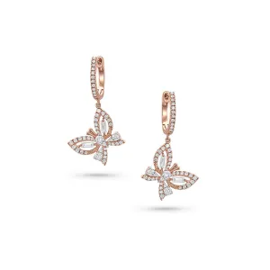 18k Rose Gold Diamond Butterfly Drop Earrings