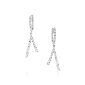 18K White Gold Diamond Upside Down V Shape Earrings