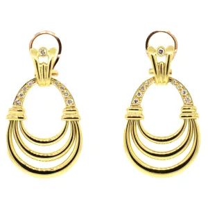 18k Yellow Gold Door Knocker Diamond Hanging Earrings