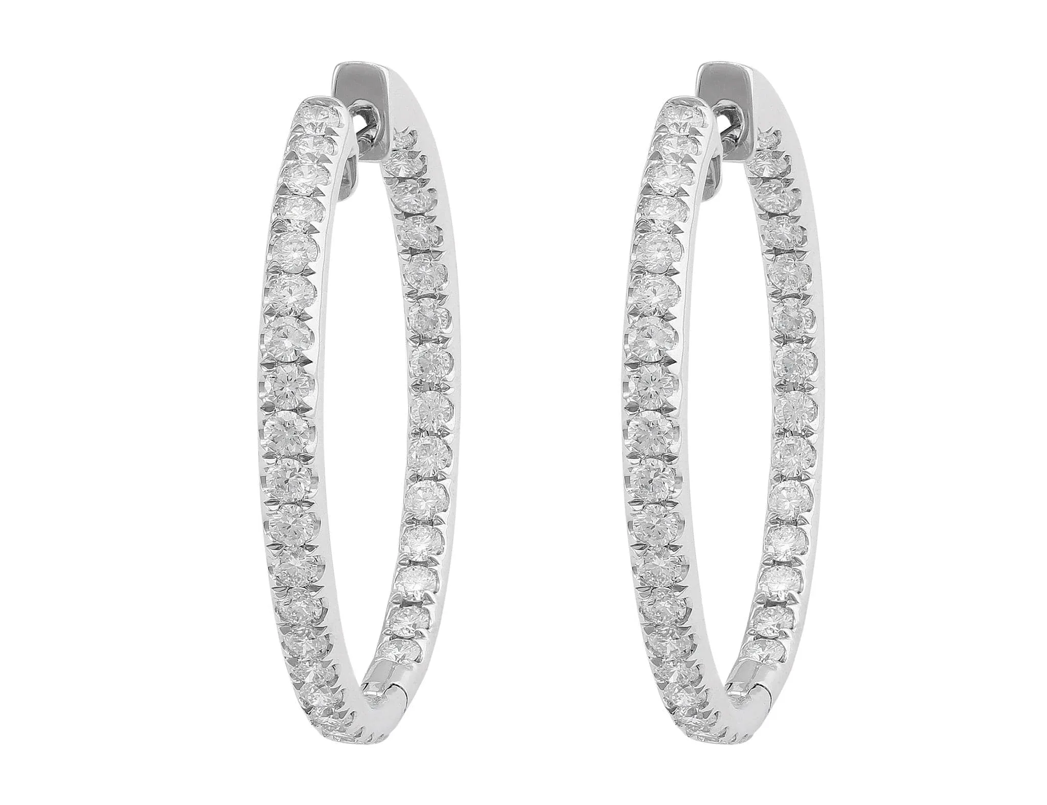18kt White Gold Pav?? Diamond Medium Hoops