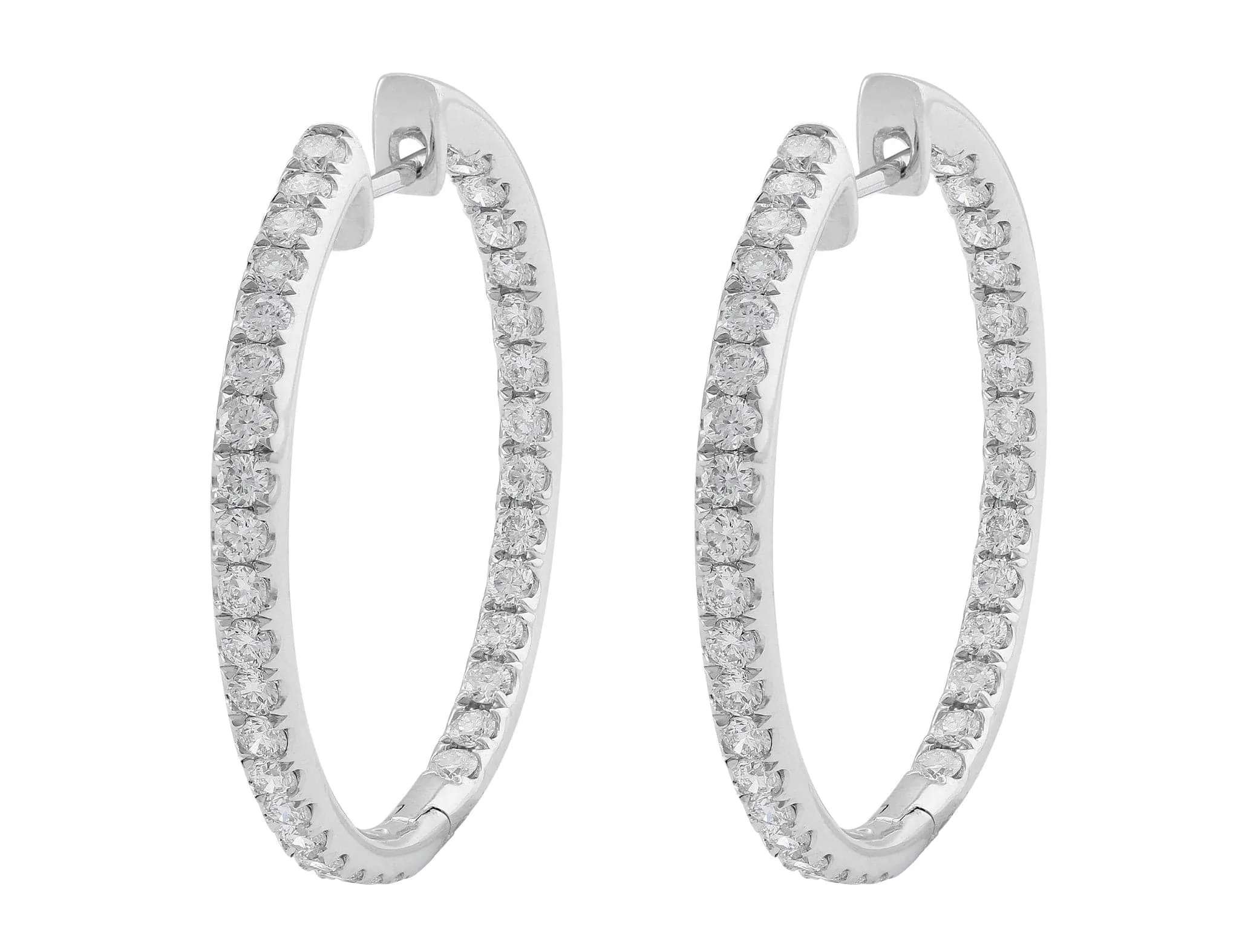 18kt White Gold Pav?? Diamond Medium Hoops