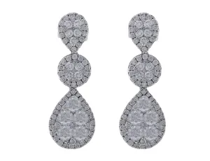 18kt White Gold Triple Motif Diamond Earrings