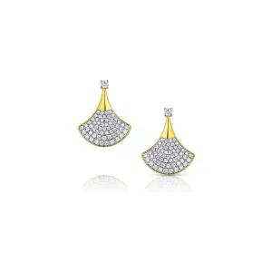 18kt Yellow Gold 0.89ctw Pav Diamond Fan Earrings