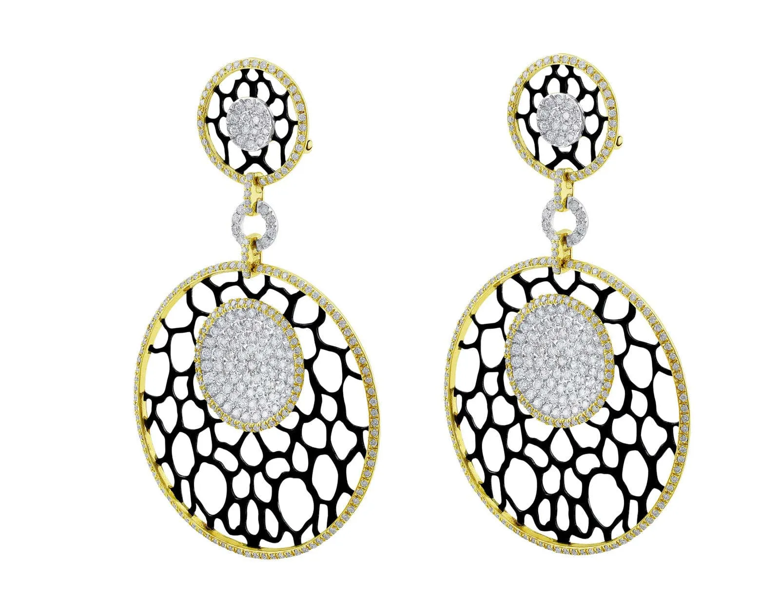18kt Yellow Gold Lace Motif Pav?? Omega Earrings
