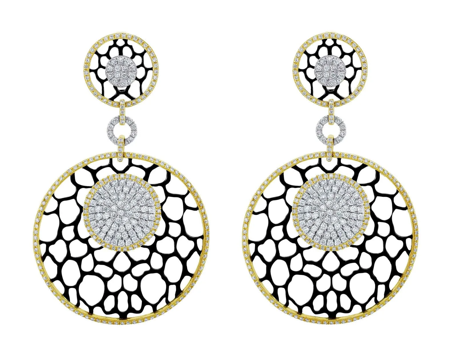 18kt Yellow Gold Lace Motif Pav Omega Earrings