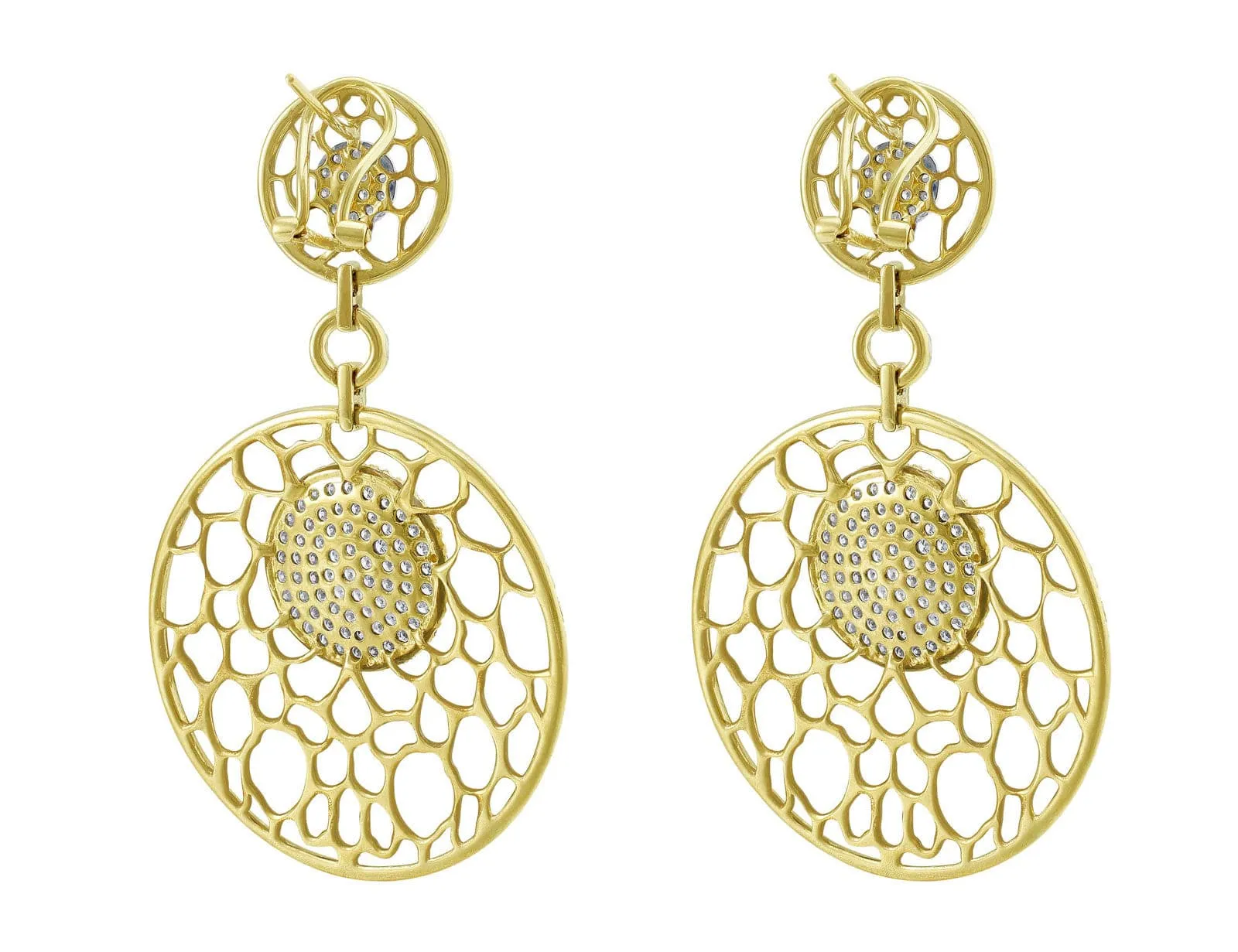 18kt Yellow Gold Lace Motif Pav?? Omega Earrings