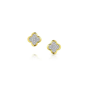 18kt Yellow Gold Pav Diamond Quatrefoil Stud Earrings
