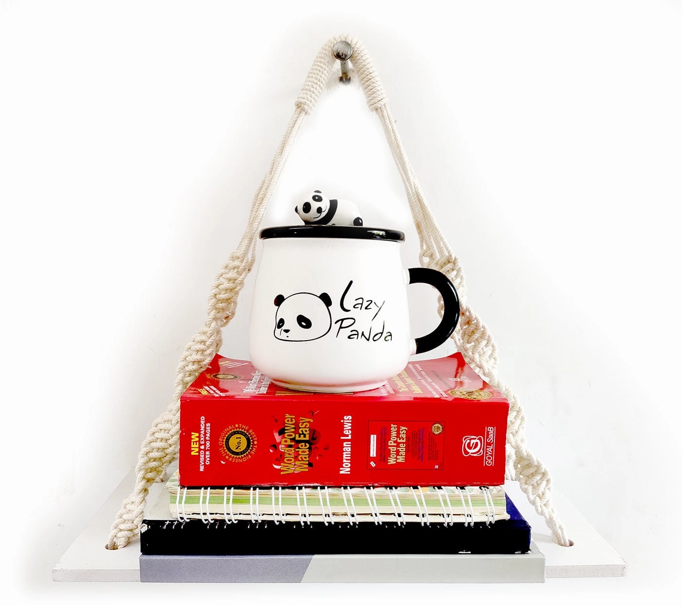1 Tier Wooden White Wall Hanging Shelves With Rope