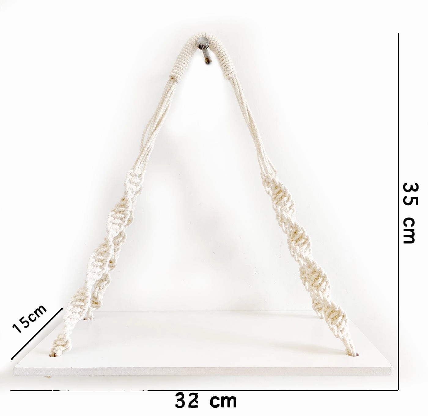1 Tier Wooden White Wall Hanging Shelves With Rope