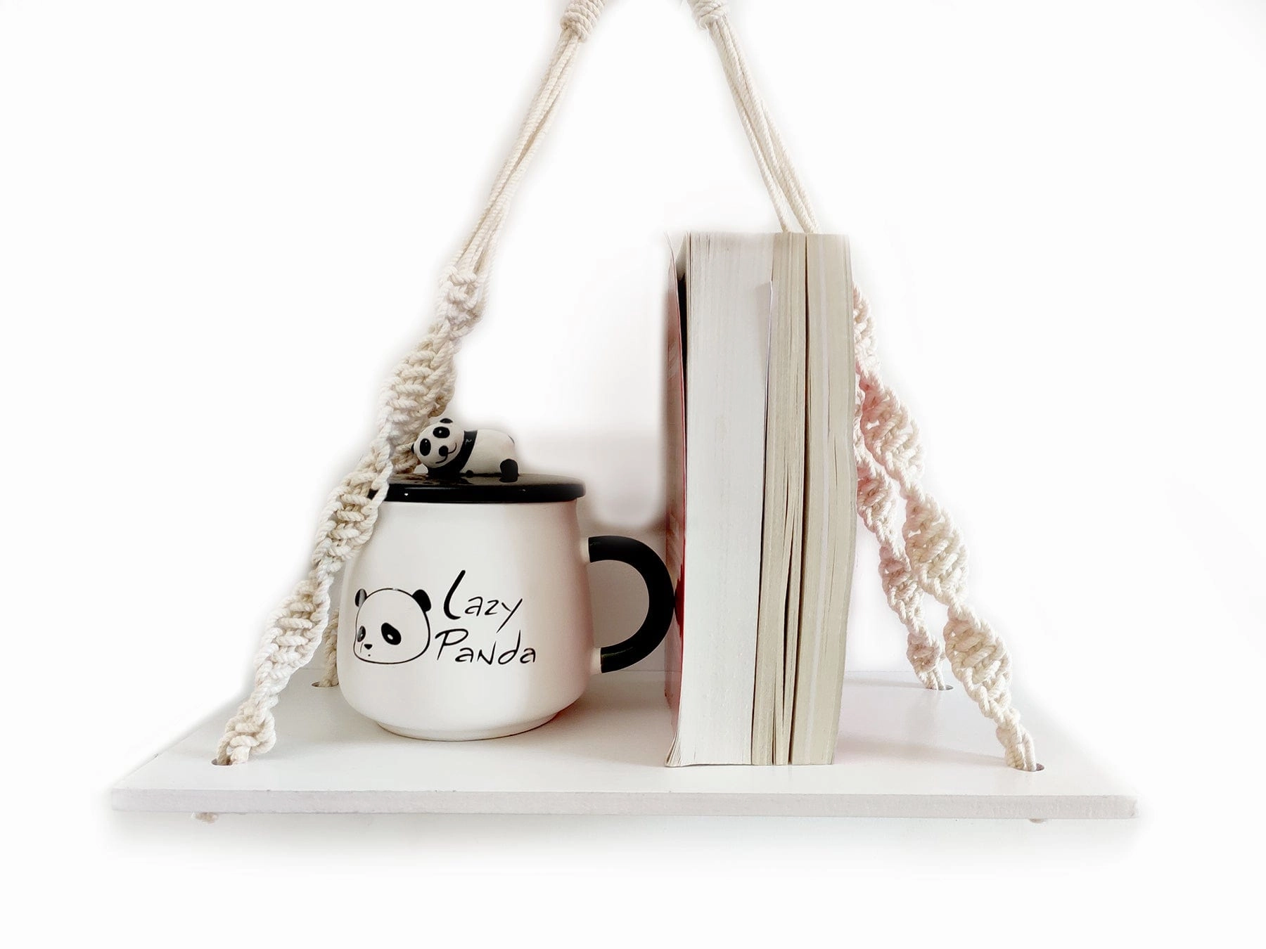 1 Tier Wooden White Wall Hanging Shelves With Rope