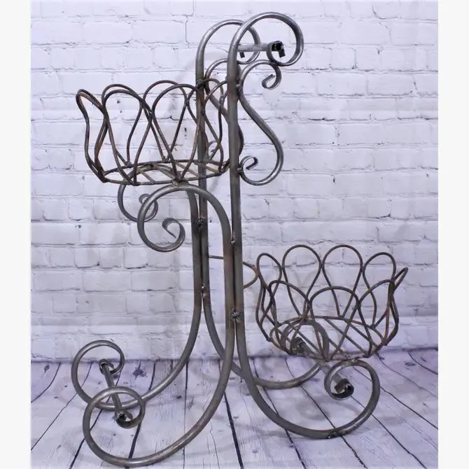 2 Tier Wrought Iron Fancy Basket Rack Display Rack