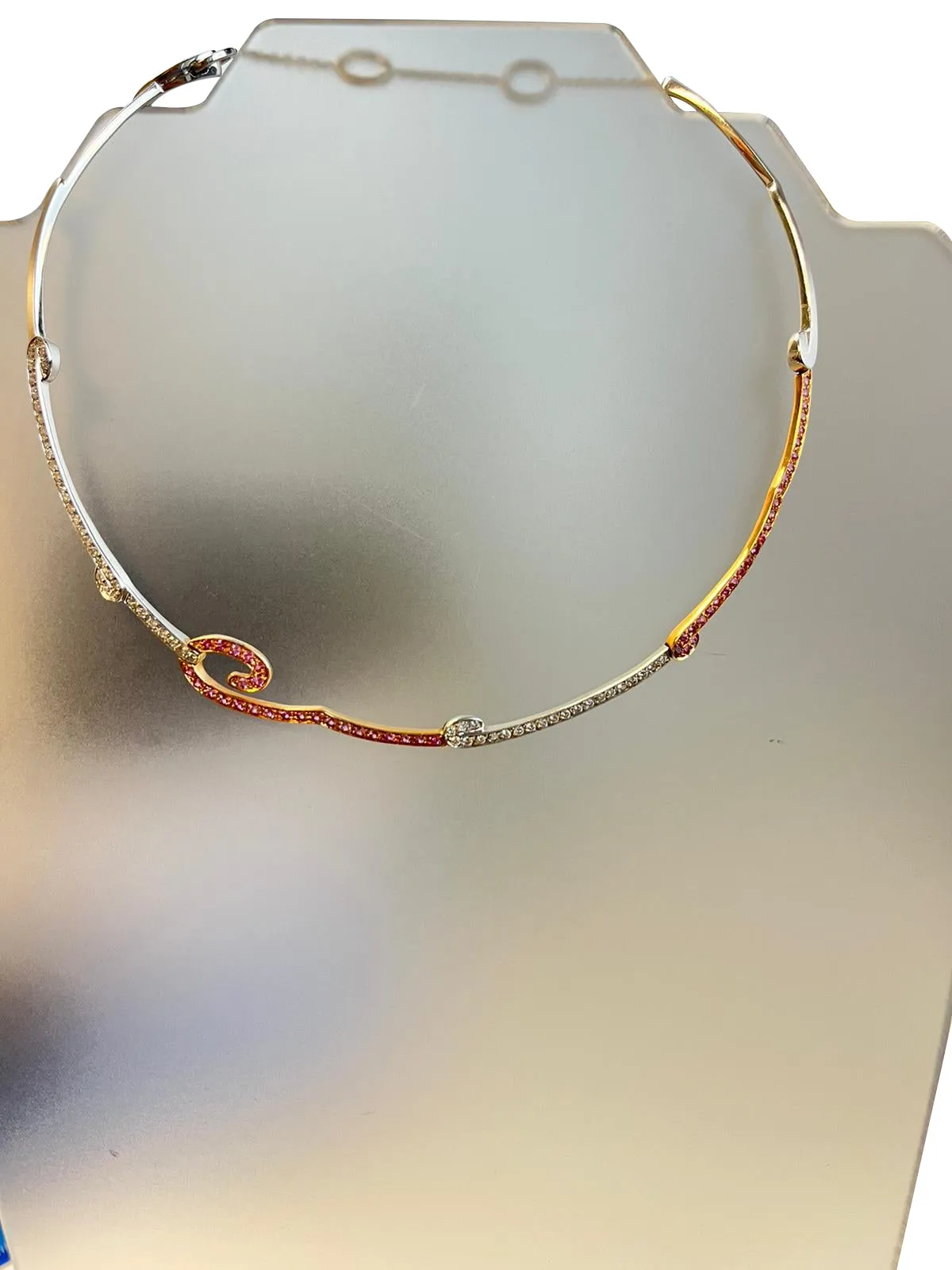 2.15ct Natural Diamonds Pink Sapphire 18k White and Rose gold Italian Necklace
