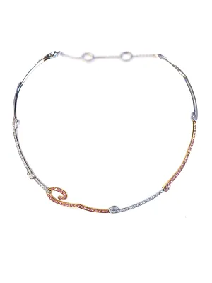 2.15ct Natural Diamonds Pink Sapphire 18k White and Rose gold Italian Necklace