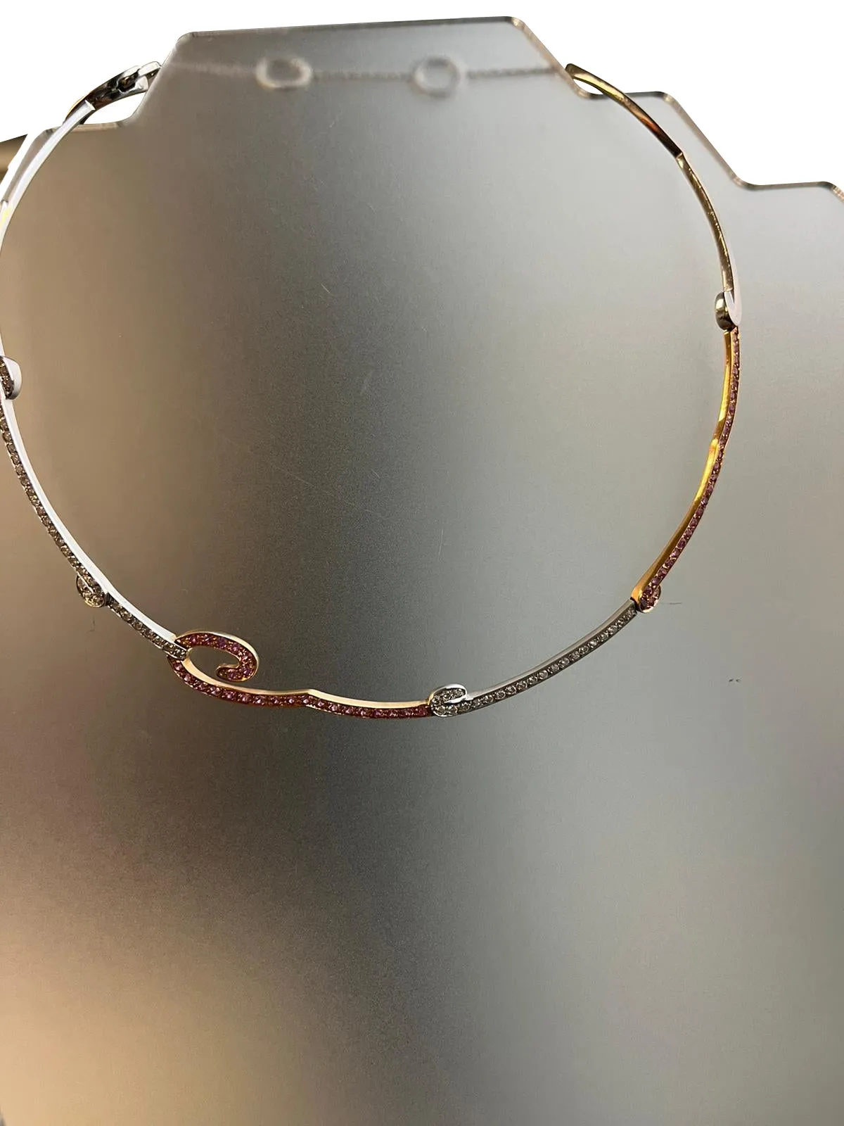 2.15ct Natural Diamonds Pink Sapphire 18k White and Rose gold Italian Necklace